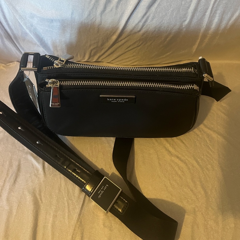 Kate Spade Black Belt Bag with Silver Accents New With Tags